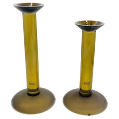 Paar italienische Murano-Glas-Kerzenhalter von Karl Springer für Seguso, signiert