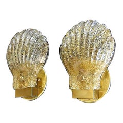 Pair of Italian Murano Glass Clam Shaped Wall Sconces