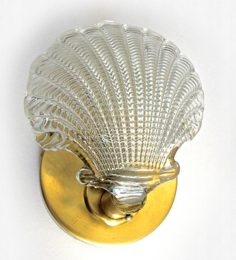 Pair of Italian Murano Glass Clam Shell Shaped Wall Sconces at 1stDibs