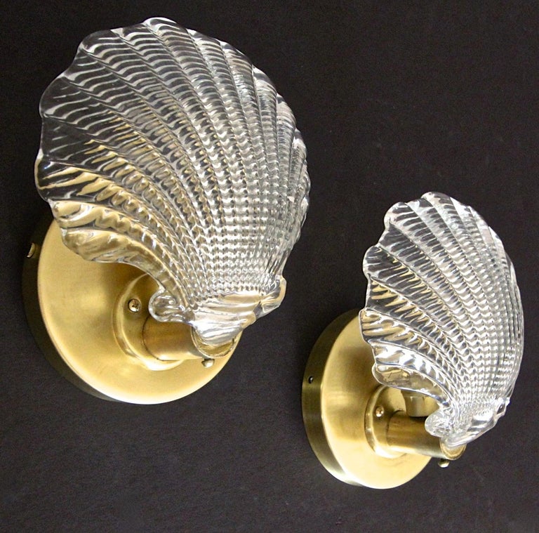 Pair of Italian Murano Glass Clam Shell Shaped Wall Sconces at 1stDibs