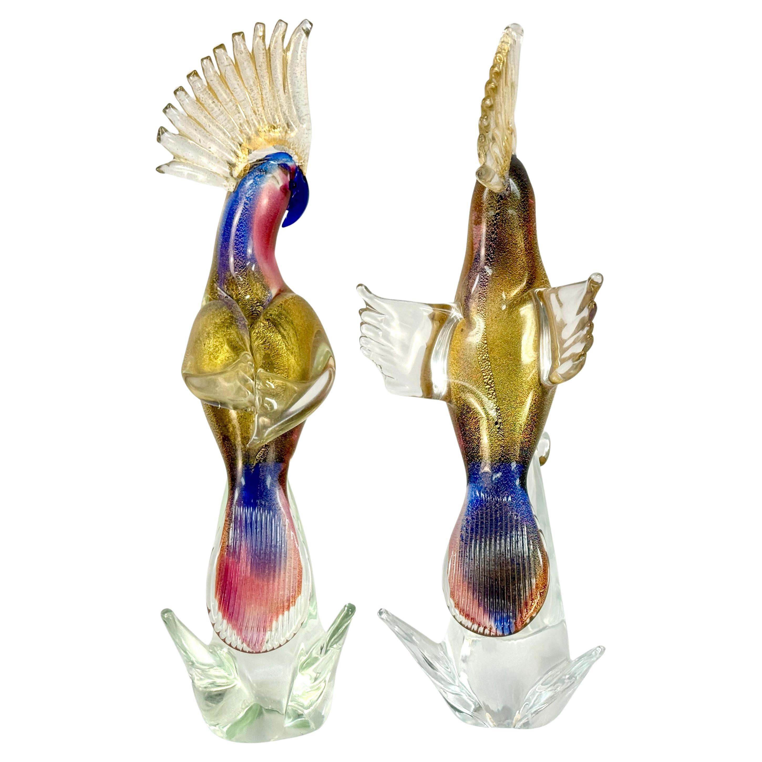 Paire de sculptures de cockatiel en verre italien de Murano Bon état - En vente à Bradenton, FL