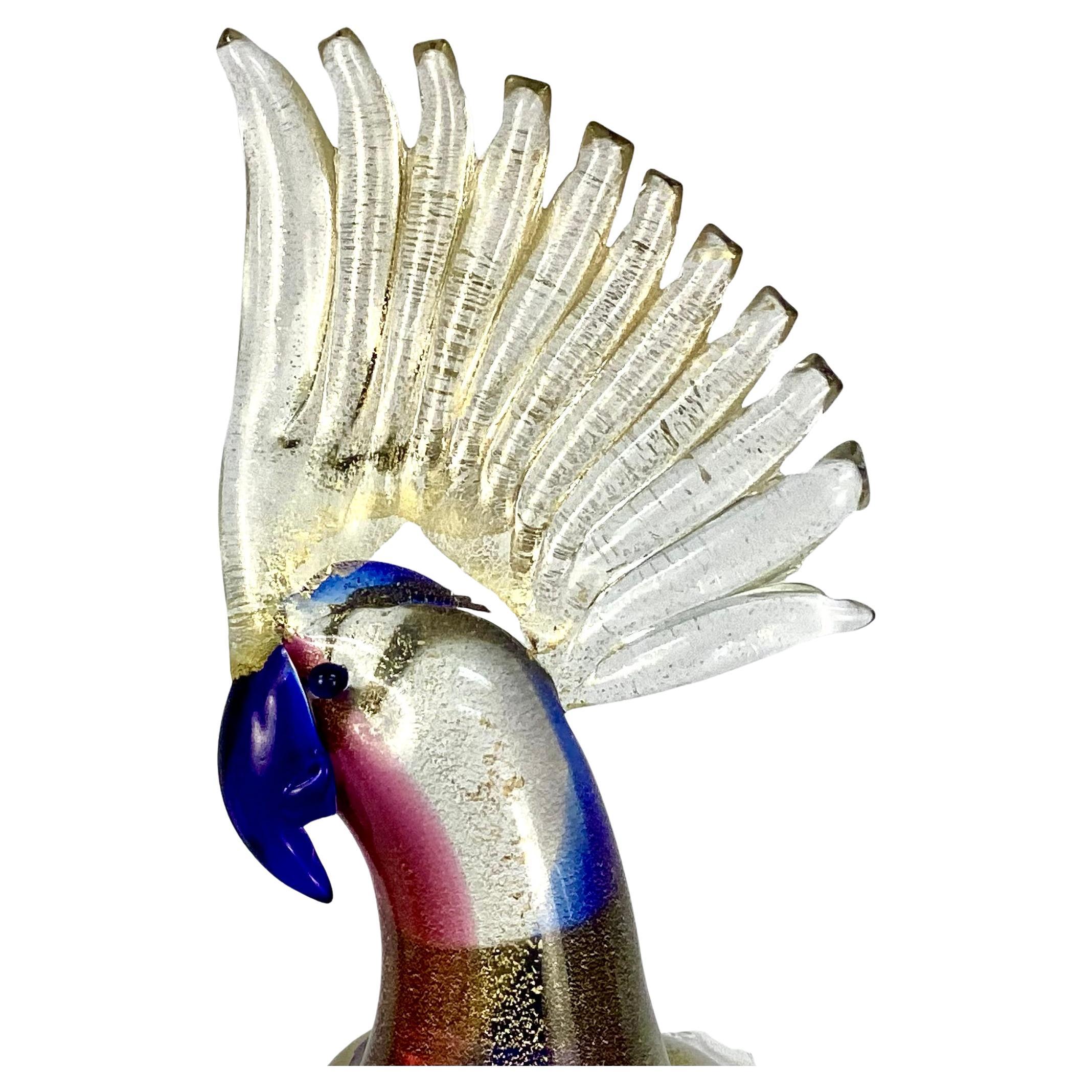 Verre de Murano Paire de sculptures de cockatiel en verre italien de Murano en vente