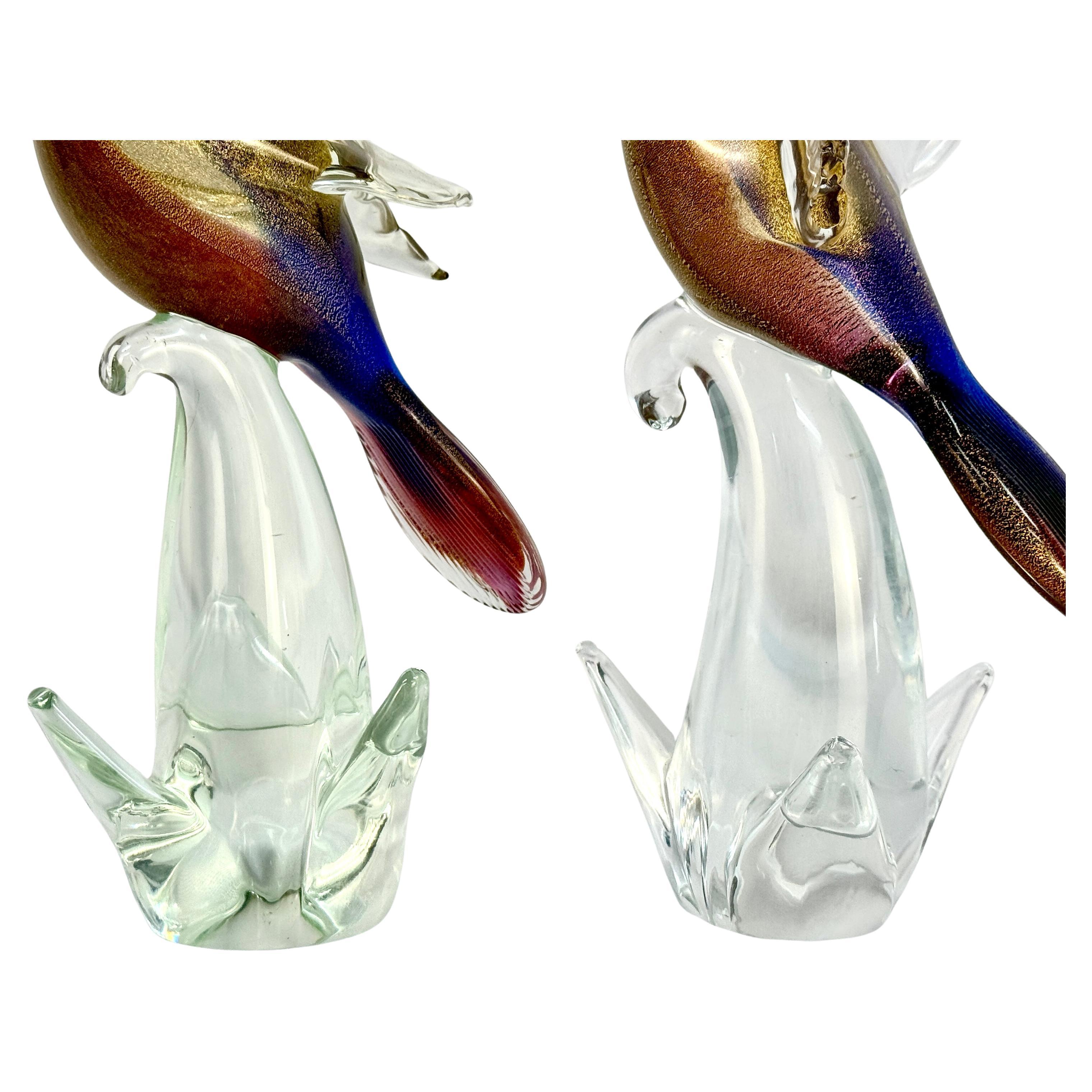 Paire de sculptures de cockatiel en verre italien de Murano en vente 2