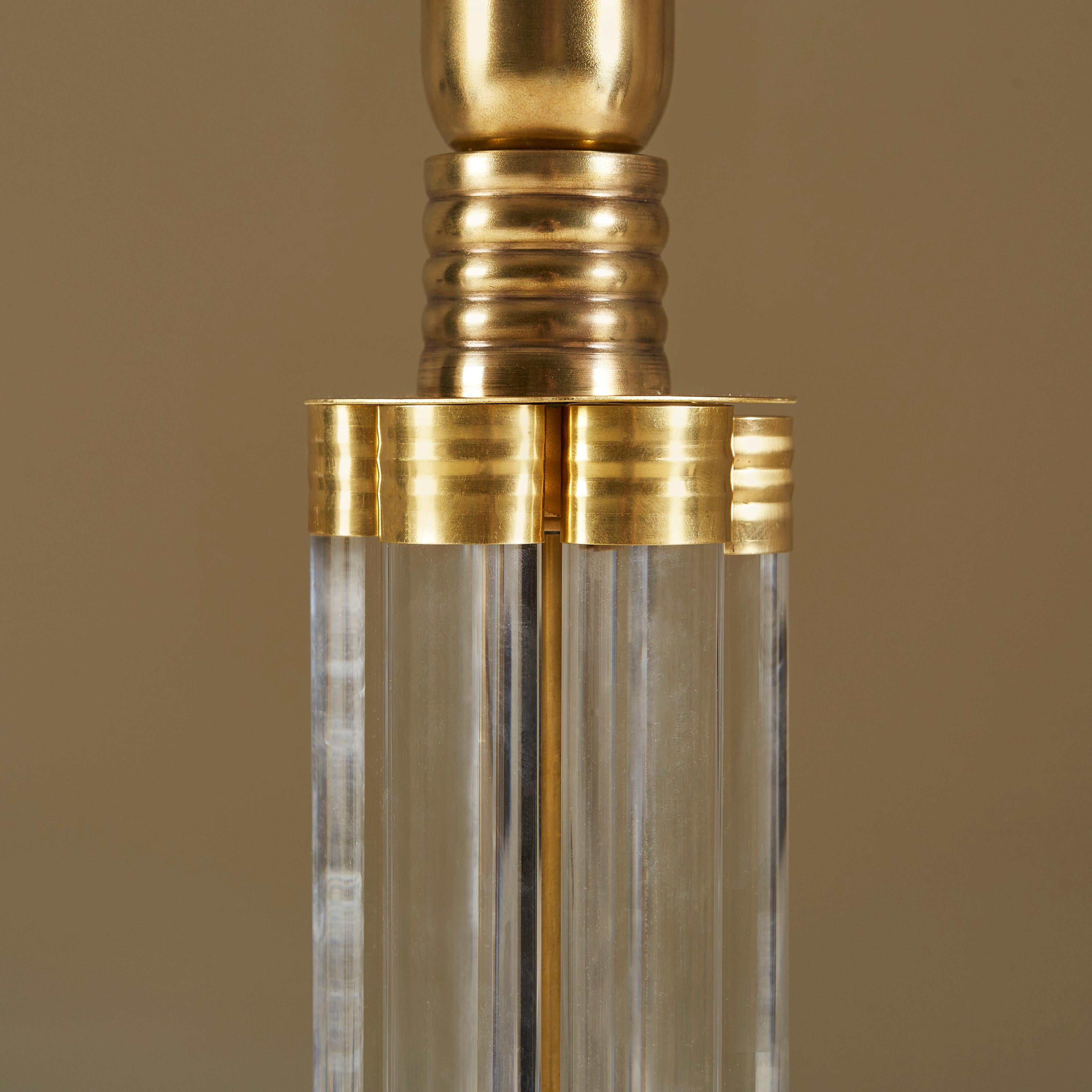 Tall Pair of Italian Murano clear Glass and brass Column Lamps In New Condition For Sale In London, GB
