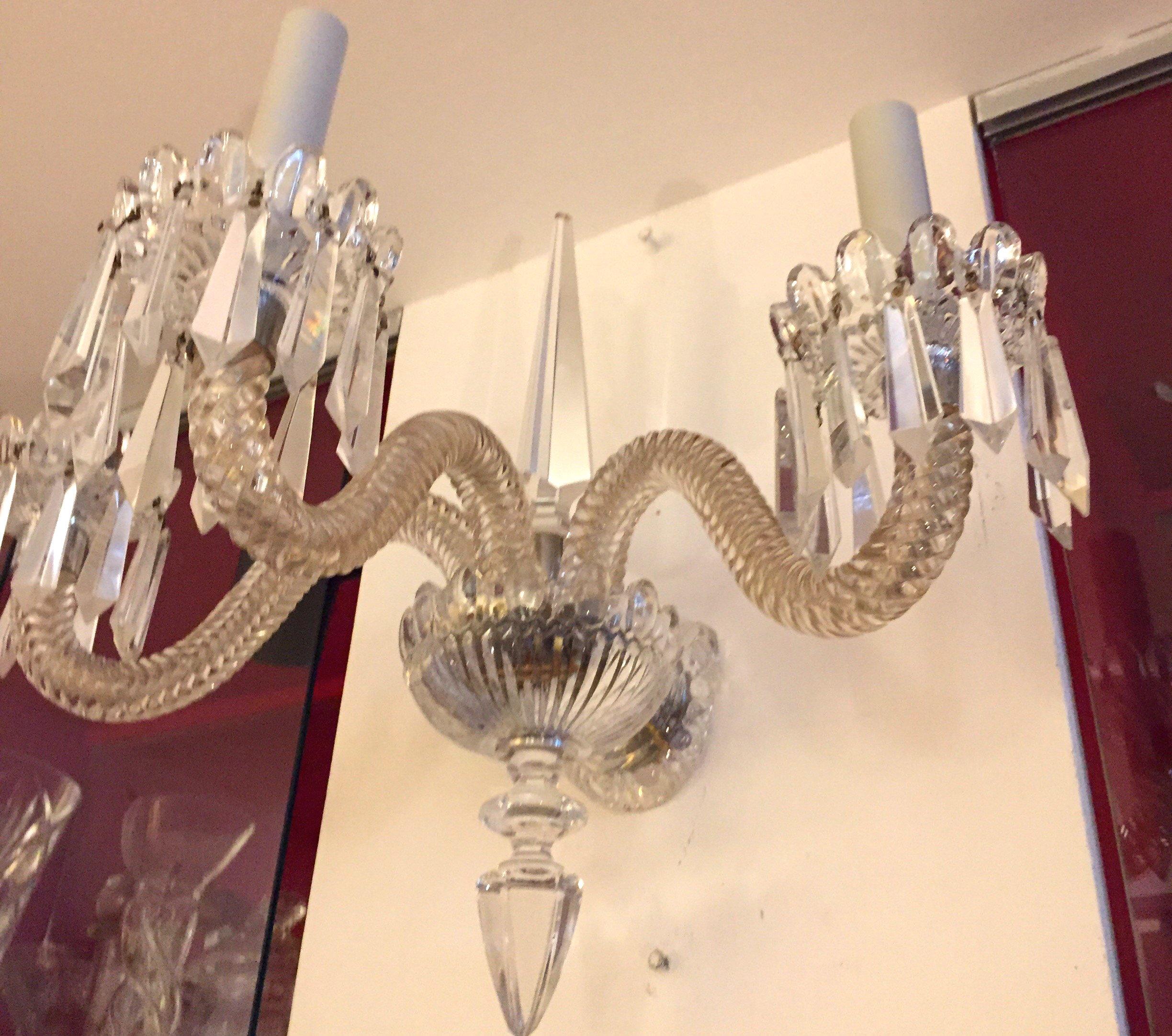 Pair of Italian Venetian Glass and Crystal Sconces 20th Century  9