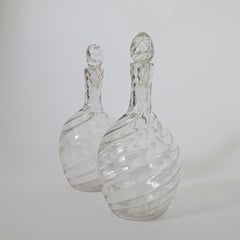 Pair of Italian Murano Glass Decanters in Swirling Glass and Six Glasses