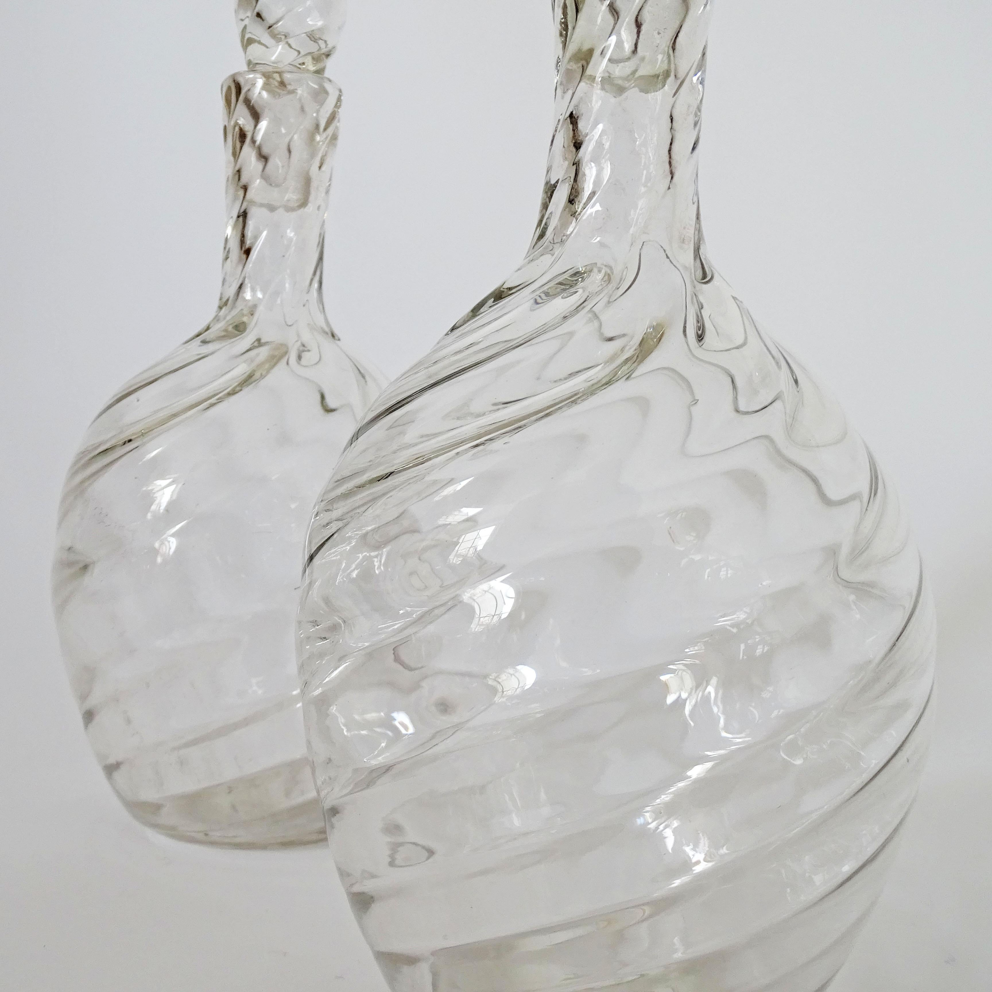 Pair of Italian Murano Glass Decanters in Swirling Glass and Six Glasses In Good Condition For Sale In Milan, IT