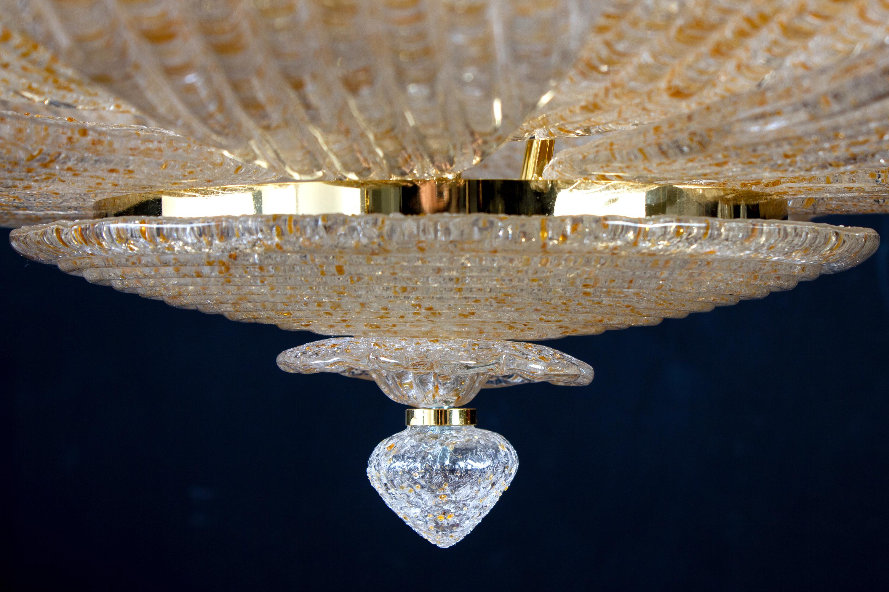 Coppia di lampade da incasso o da soffitto moderne in vetro di Murano con foglie d'oro in vendita 4