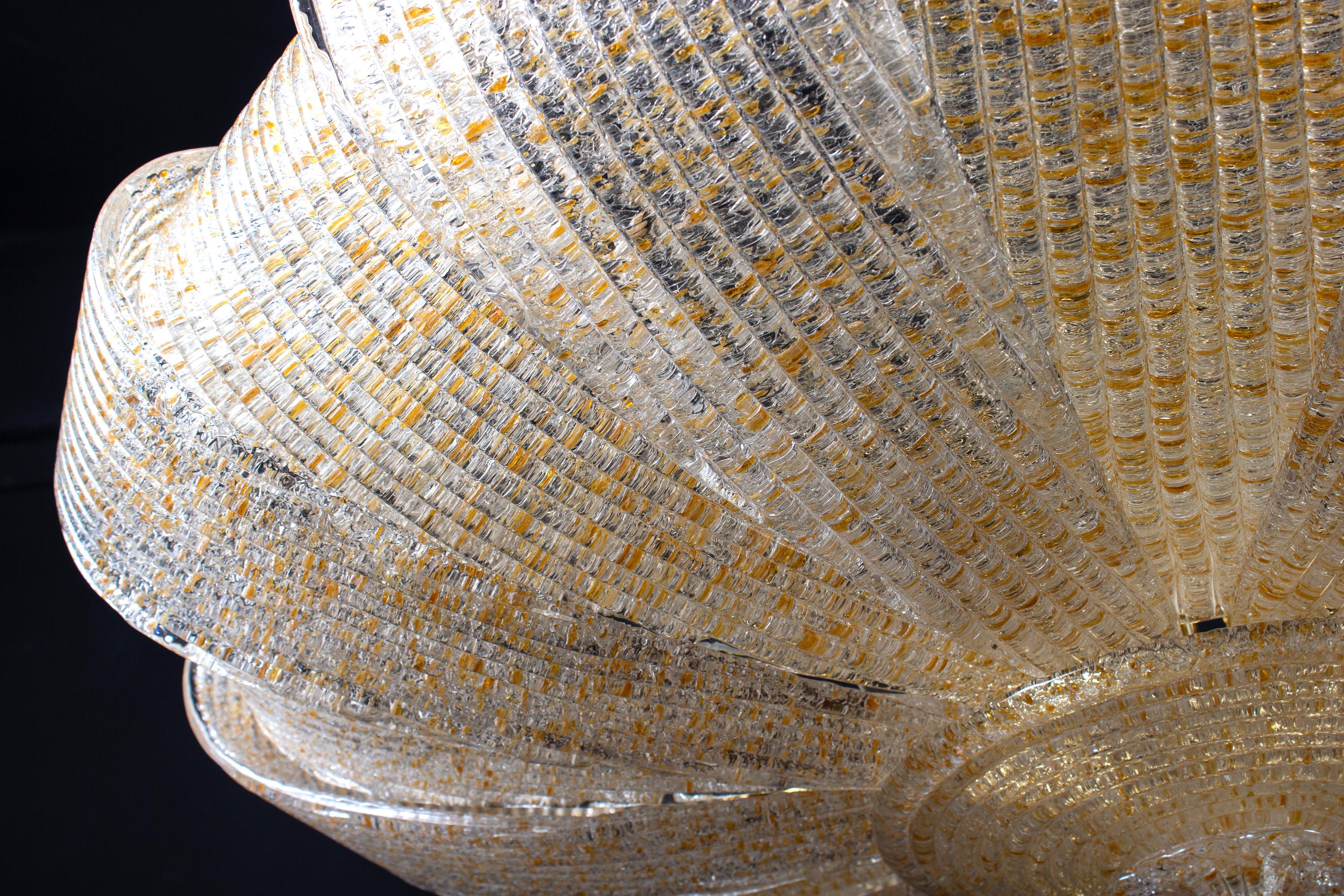 Pair of Italian Murano Glass Gold Leaves Modern Flush Mount or Ceiling Light For Sale 6