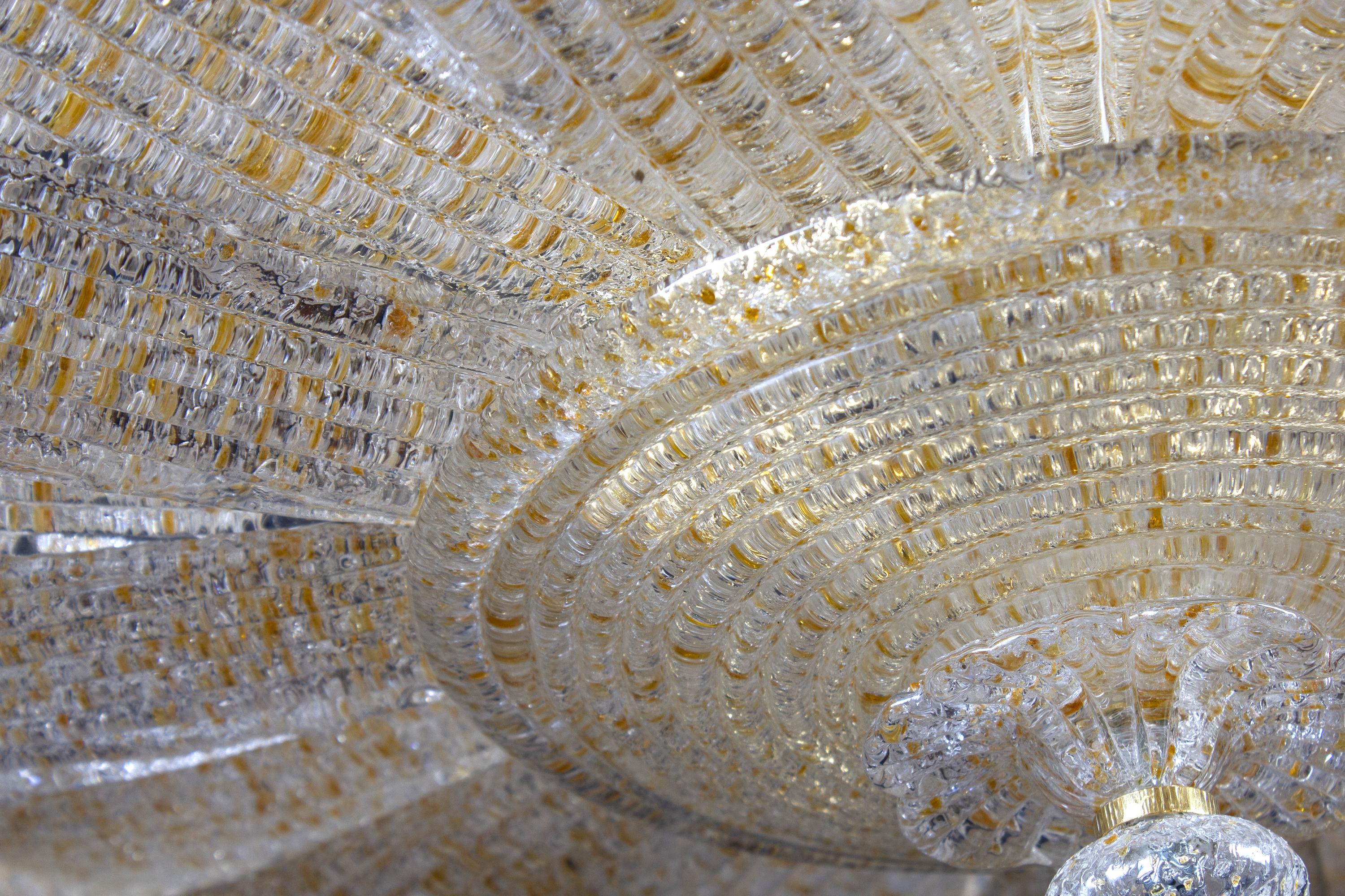 Pair of Italian Murano Glass Gold Leaves Modern Flush Mount or Ceiling Light For Sale 7