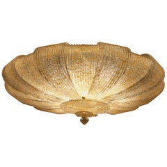 Pair of Italian Murano Glass Gold Leaves Modern Flush Mount or Ceiling Light