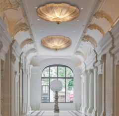 Coppia di lampade da incasso o da soffitto moderne in vetro di Murano con foglie d'oro