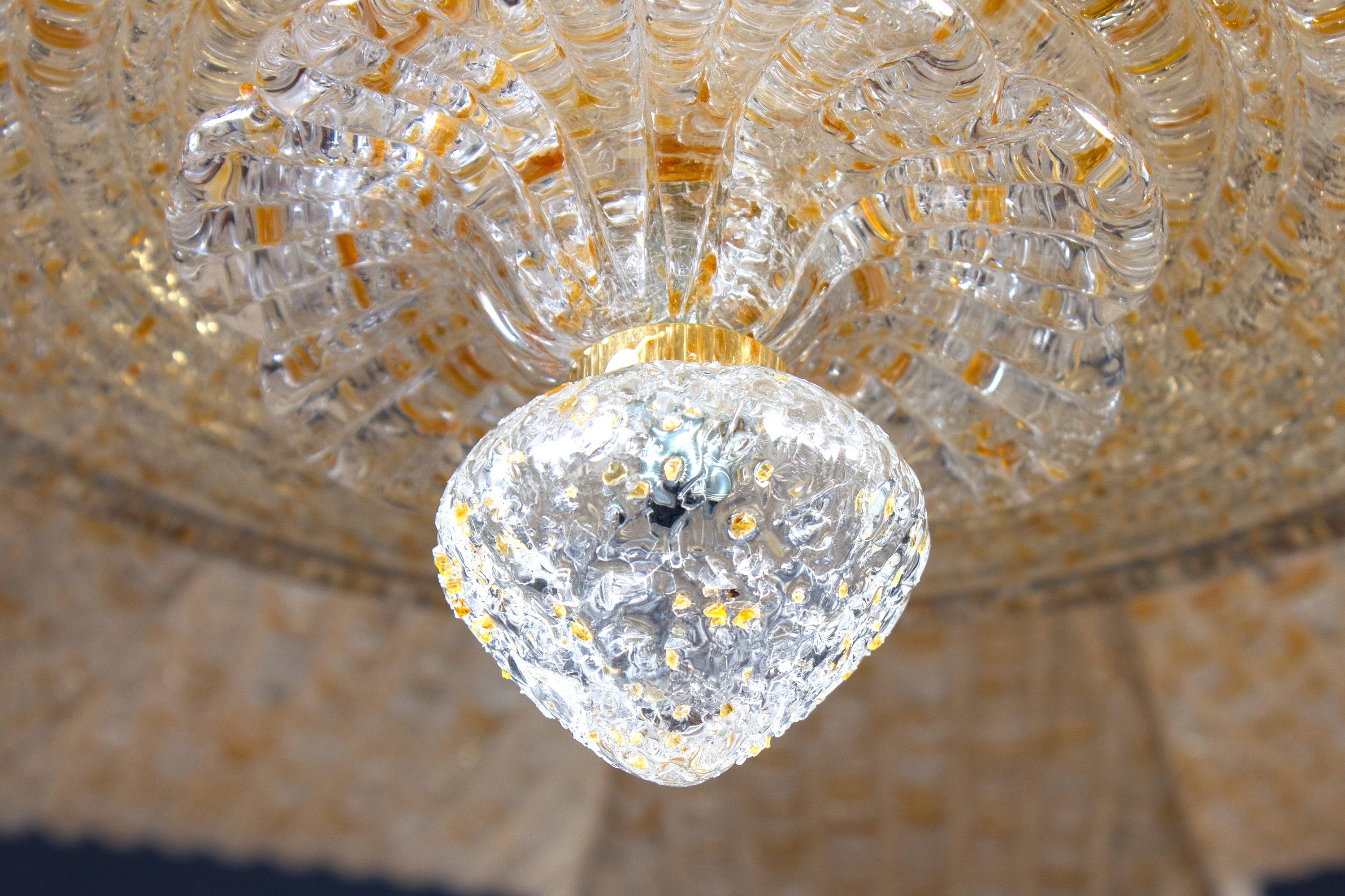 Lampe à encastrer ou plafonnier moderne en verre de Murano italien à feuilles dorées en vente 3