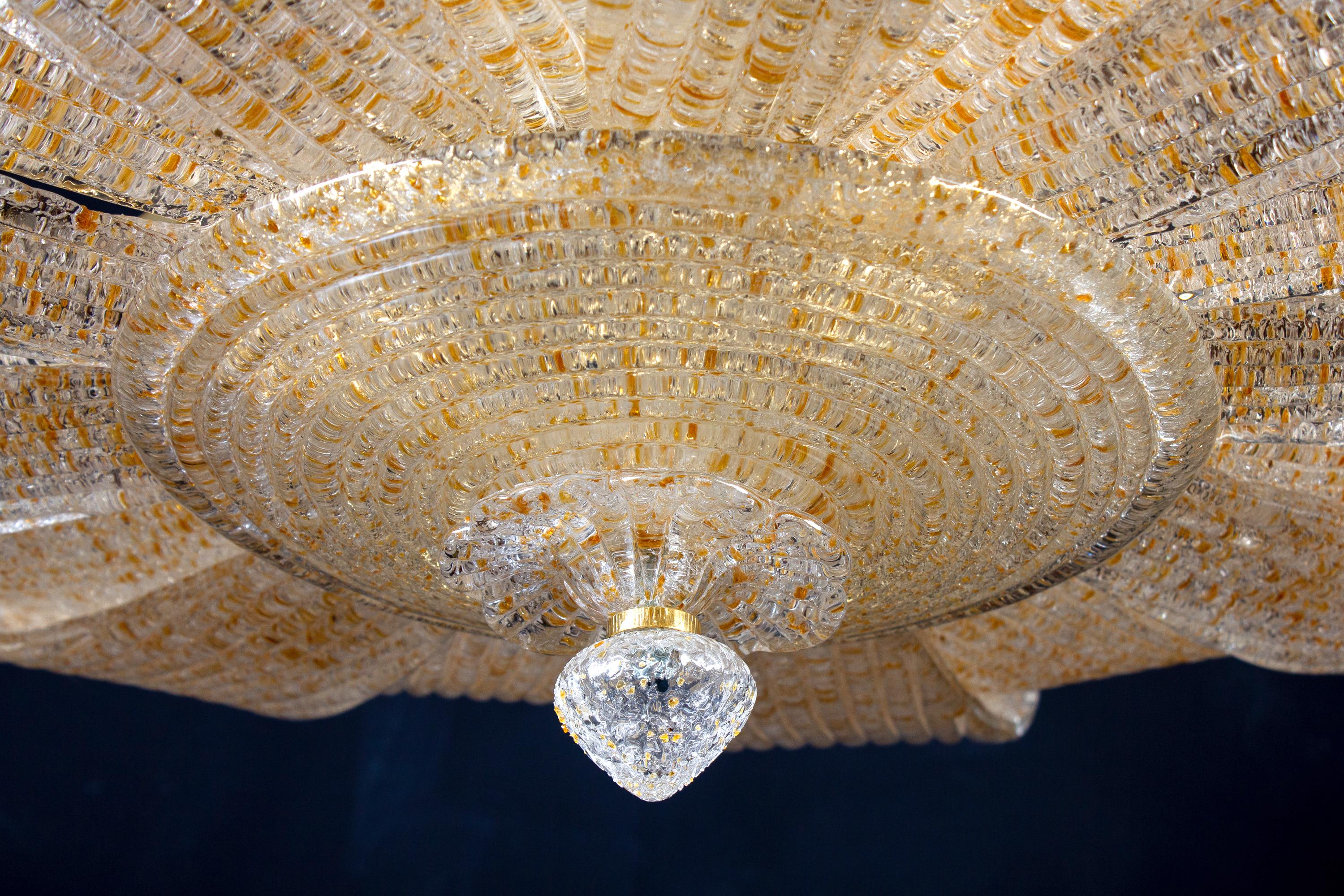 Pair of Italian Murano Glass Gold Leaves Modern Flush Mount or Ceiling Light For Sale 4