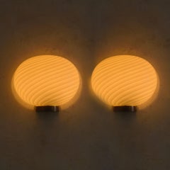 Pair of Italian Murano Glass Ivory Swirl Sconces, 1970s