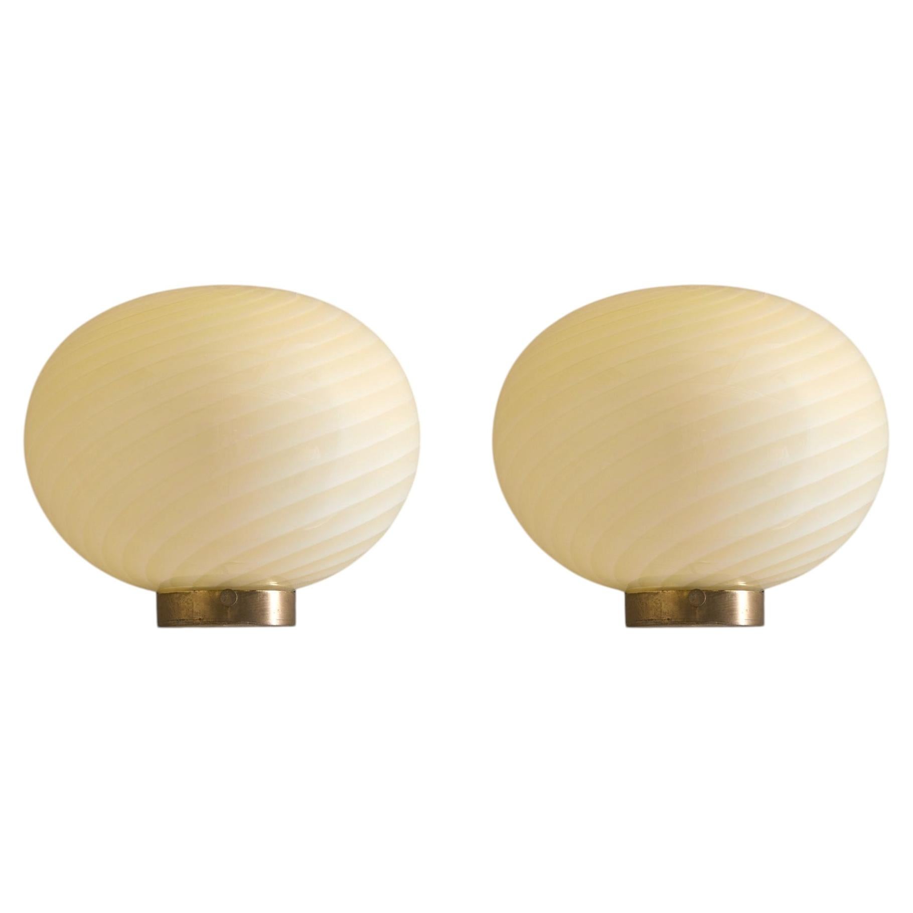 Pair of Italian Murano Glass Ivory Swirl Sconces, 1970s