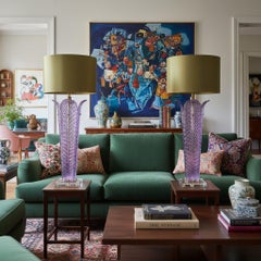 Pair of Italian Murano Glass Lamps with Lilac Leaf Form, 21th Century