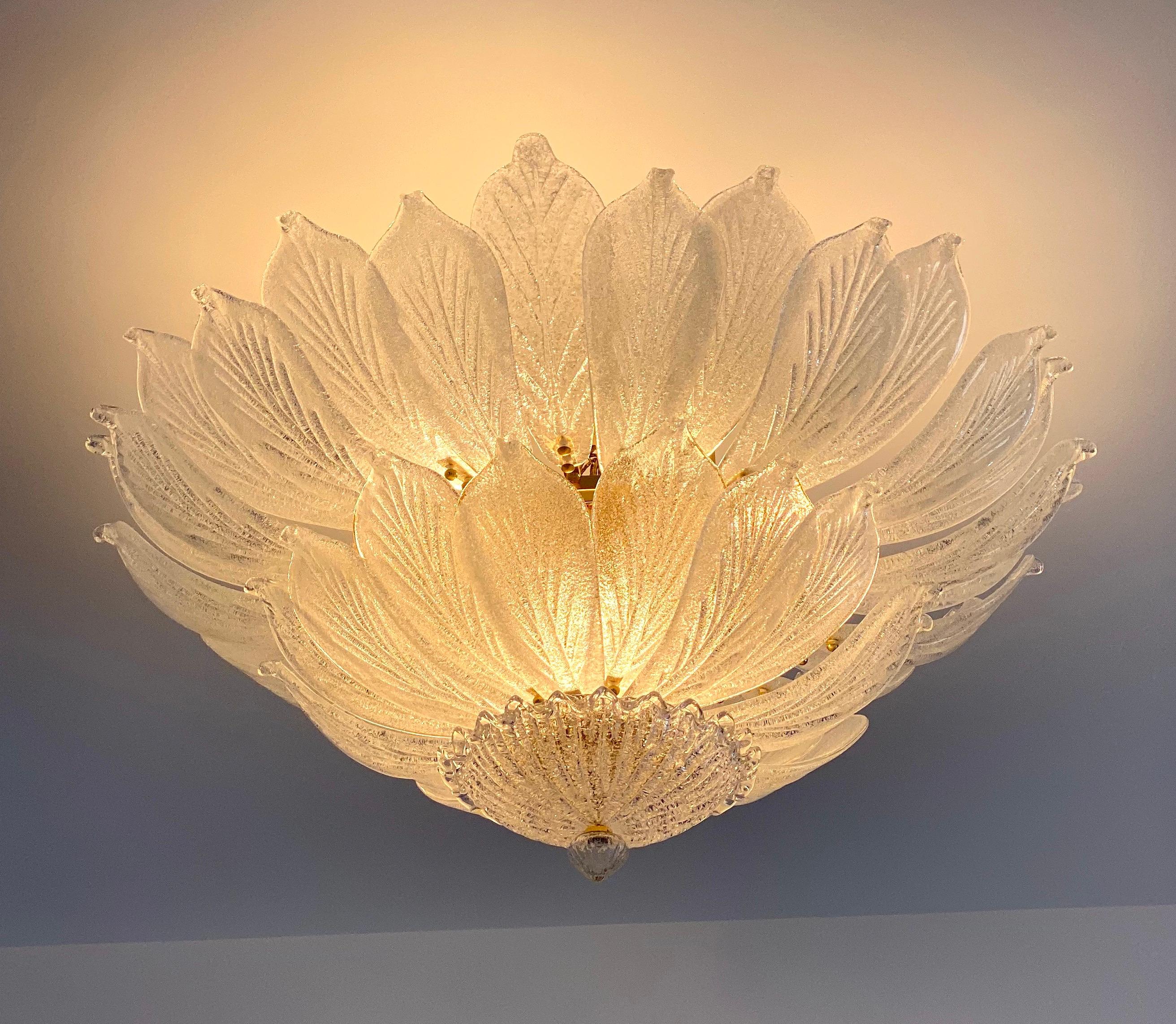 Pair of Italian Murano Glass Leave Flush Mount Chandelier For Sale 10