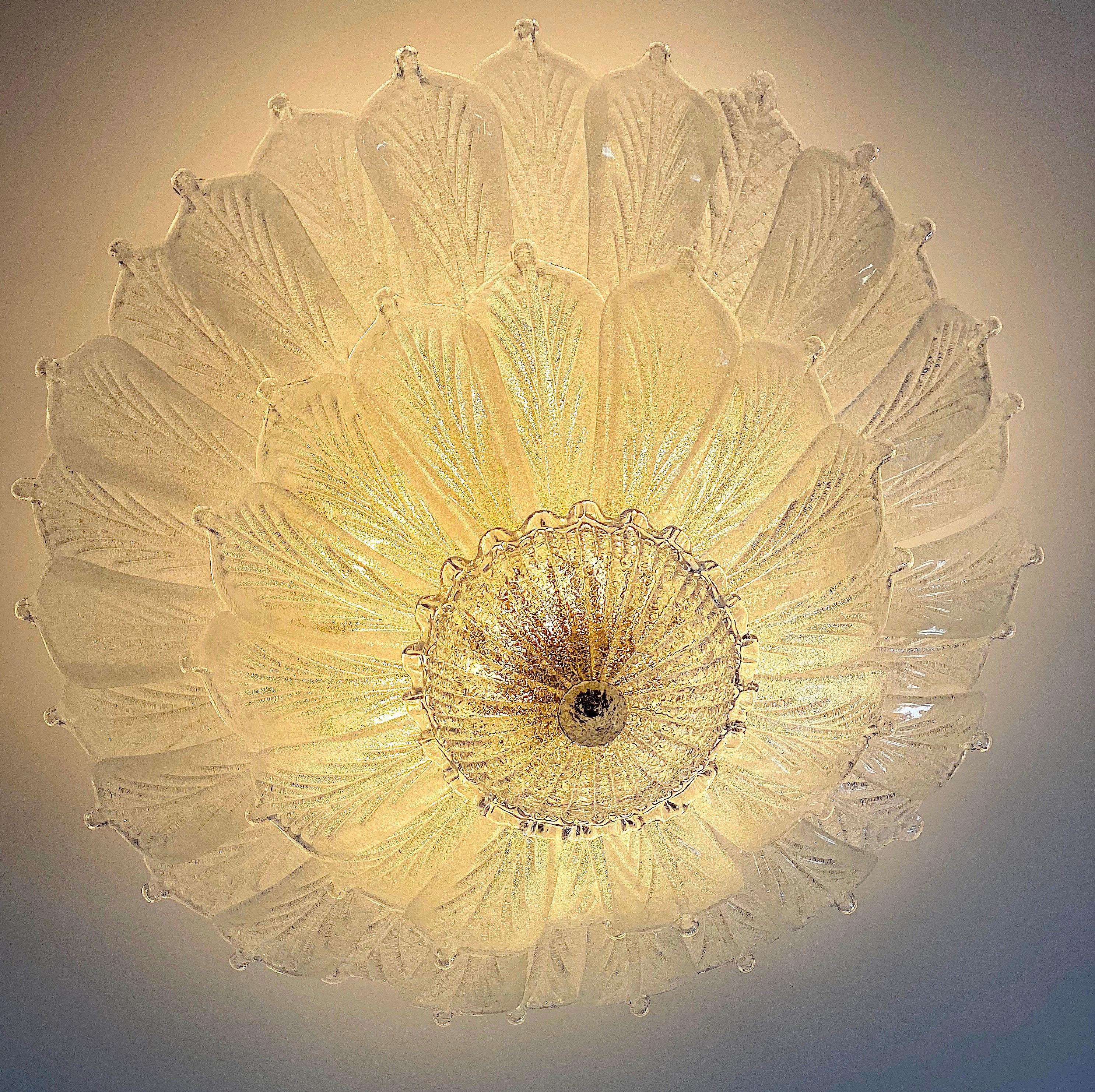 Pair of Italian Murano Glass Leave Flush Mount Chandelier For Sale 12
