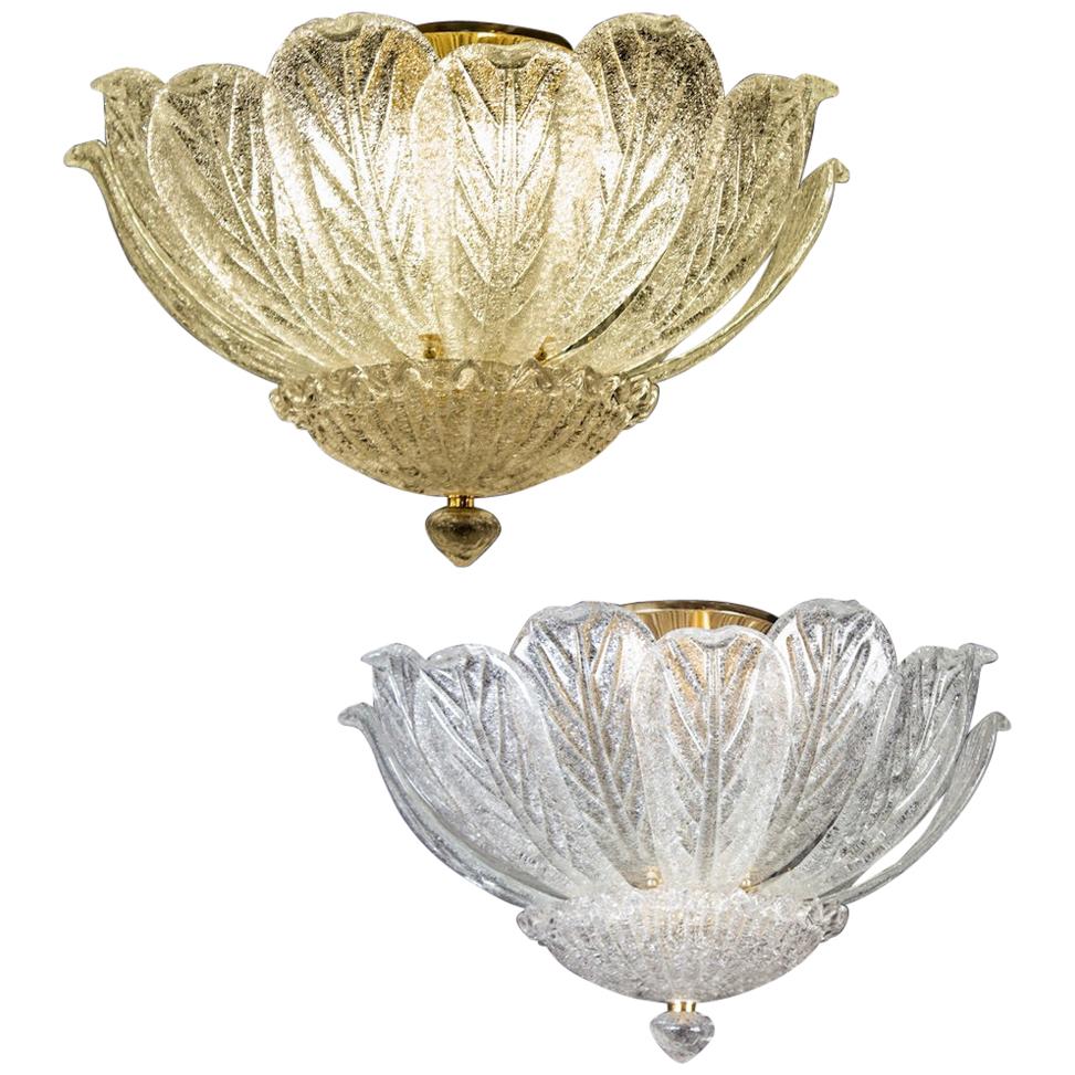 Pair of Italian Murano Glass Leave Flushmount or Ceiling Lights