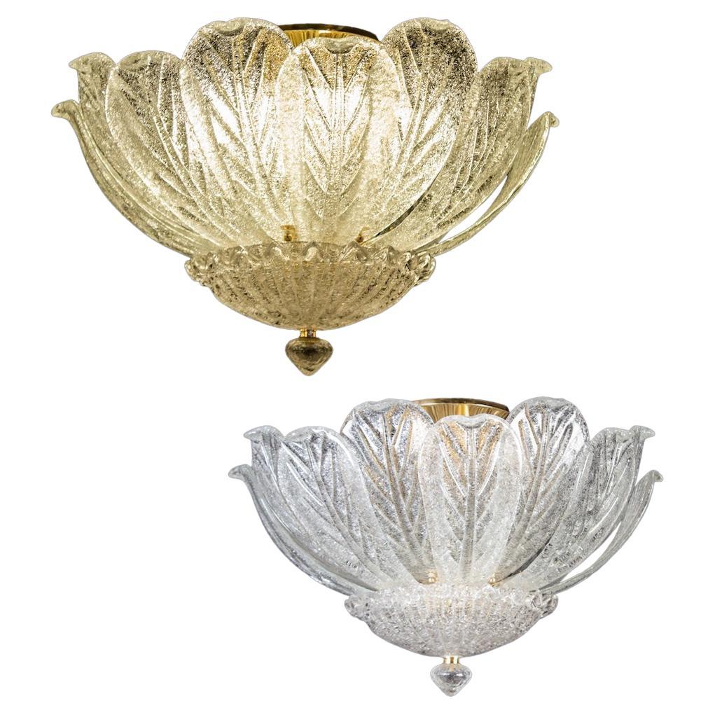 Pair of Italian Murano Glass Leave Flushmount or Ceiling Lights For Sale