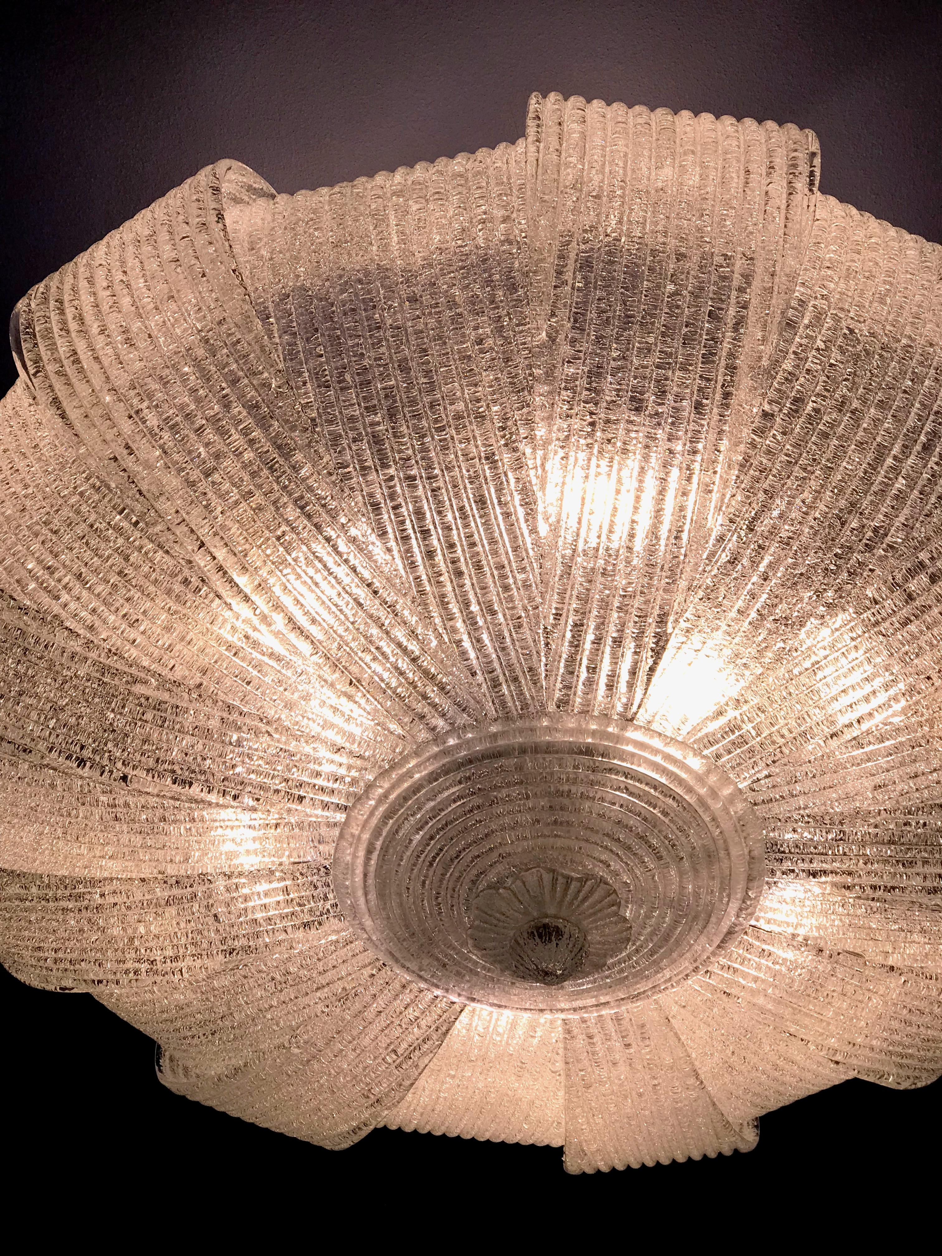Contemporary Pair of Italian Murano Glass Leaves Modern Flush Mount or Ceiling Light