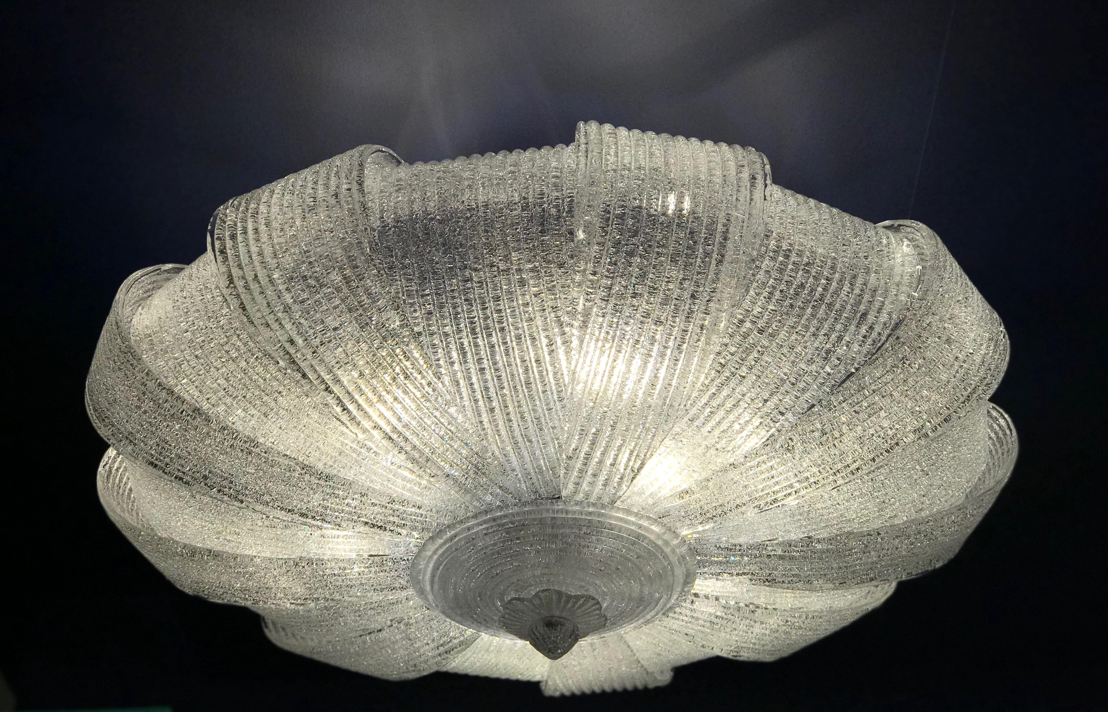 Art Glass Pair of Italian Murano Glass Leaves Modern Flush Mount or Ceiling Light For Sale