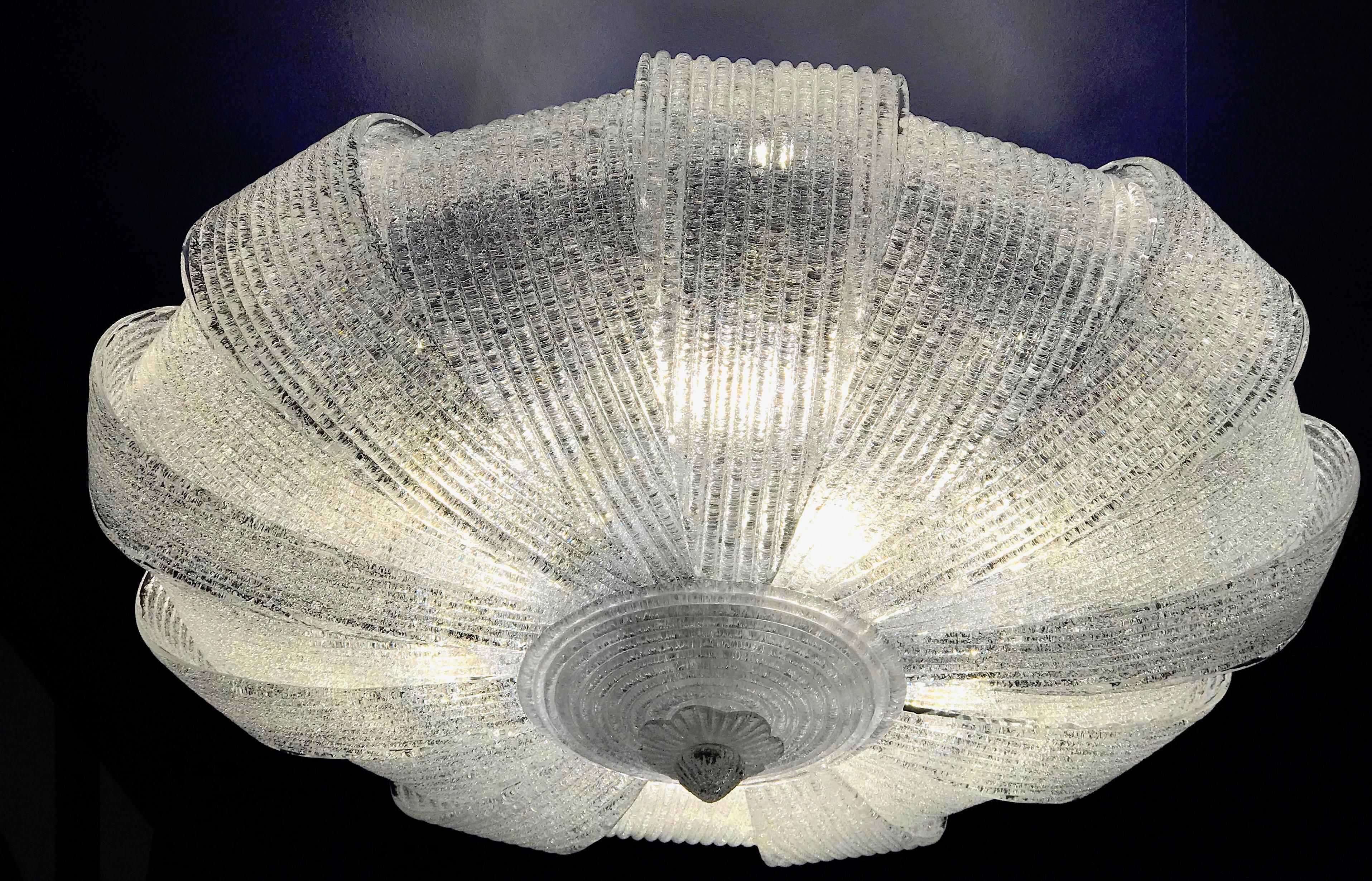 Pair of Italian Murano Glass Leaves Modern Flush Mount or Ceiling Light For Sale 1