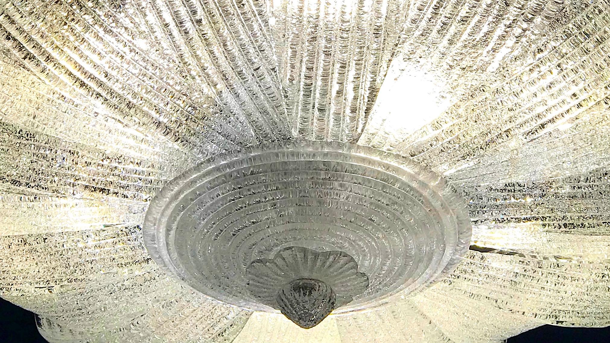 Pair of Italian Murano Glass Leaves Modern Flush Mount or Ceiling Light For Sale 3