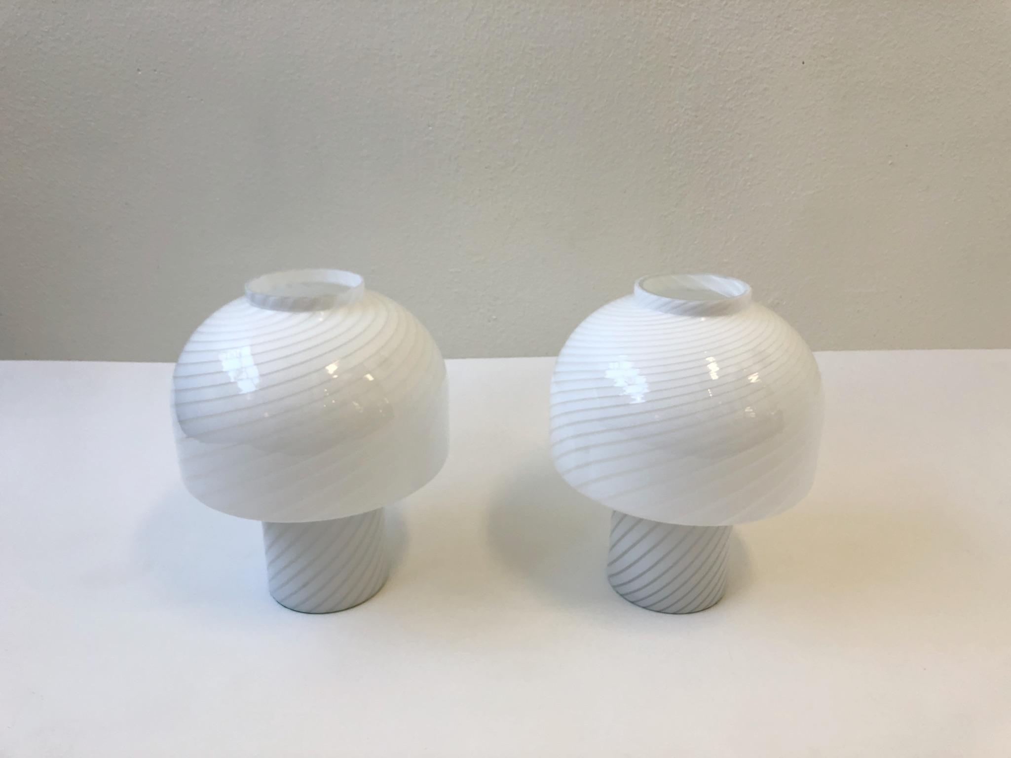 Pair of Italian Murano Glass Mushroom Table Lamps by Vetri 1
