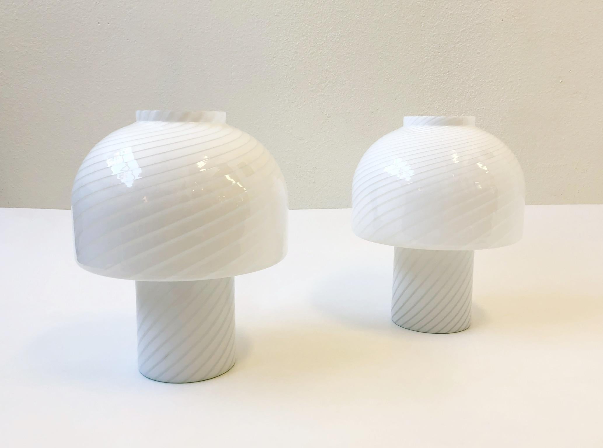 Pair of Italian Murano Glass Mushroom Table Lamps by Vetri 3