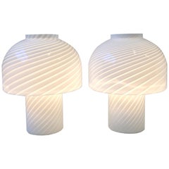 Pair of Italian Murano Glass Mushroom Table Lamps by Vetri