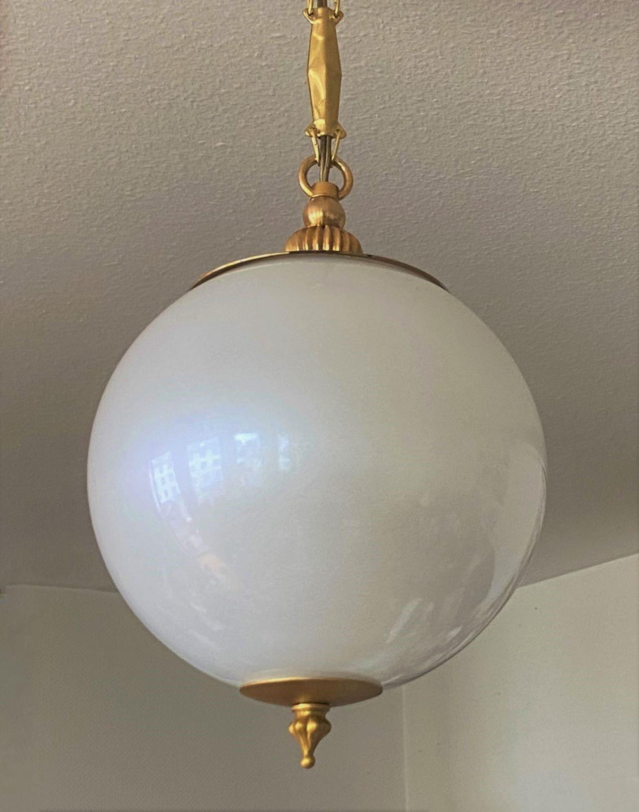 Pair of Italian Murano Glass Pendants in Pearl Optic Brass Mounted, 1960s 3