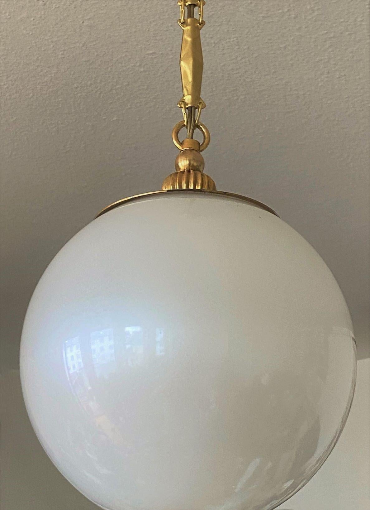 Pair of Italian Murano Glass Pendants in Pearl Optic Brass Mounted, 1960s 4