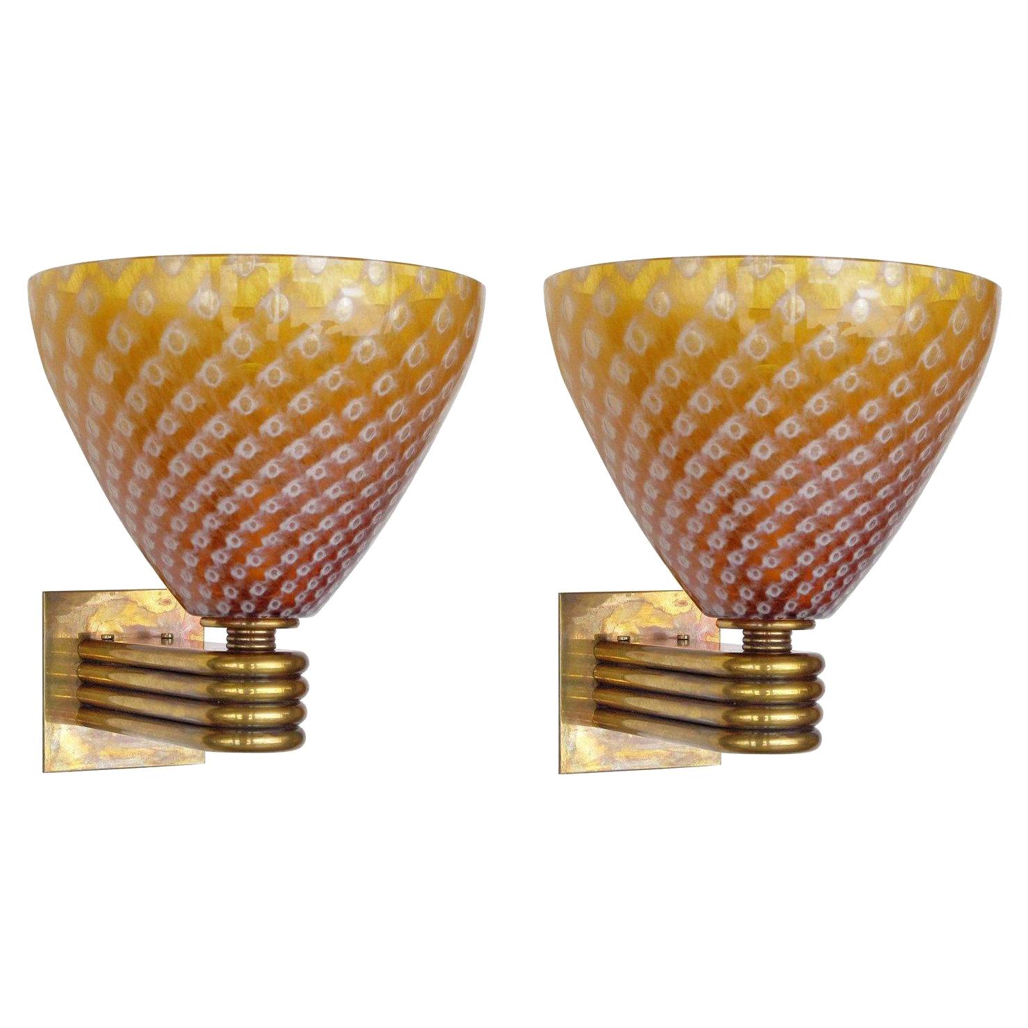 Pair of Italian Murano Glass Sconces w/ Original Mark by Barovier e Toso