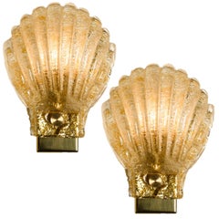 Pair of Italian Murano Glass Sea Shell Sconces, Italy, 1960