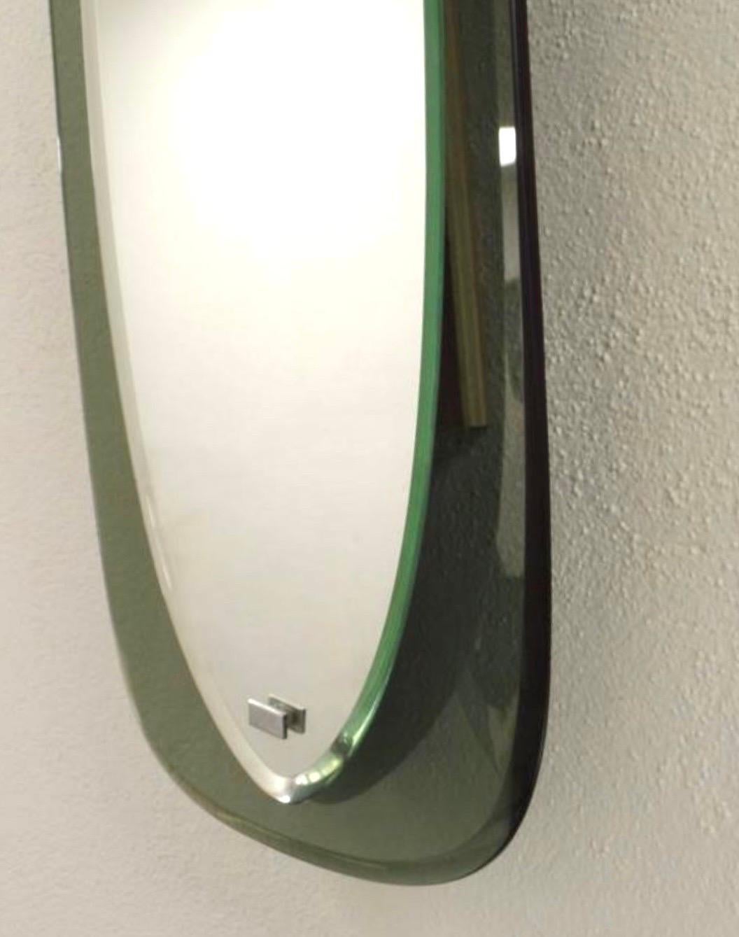 Mid-Century Modern Pair of Italian Murano Glass, Shield Form Mirrors, Max Ingrand & Fontana Arte For Sale