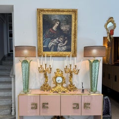 Pareja de lámparas de sobremesa italianas de cristal de Murano en forma de hoja escultórica, Siglo XXI