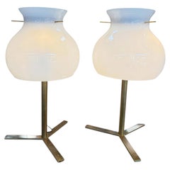 Pair of Italian Murano Glass Table Lamps with Brass Base, 1950s