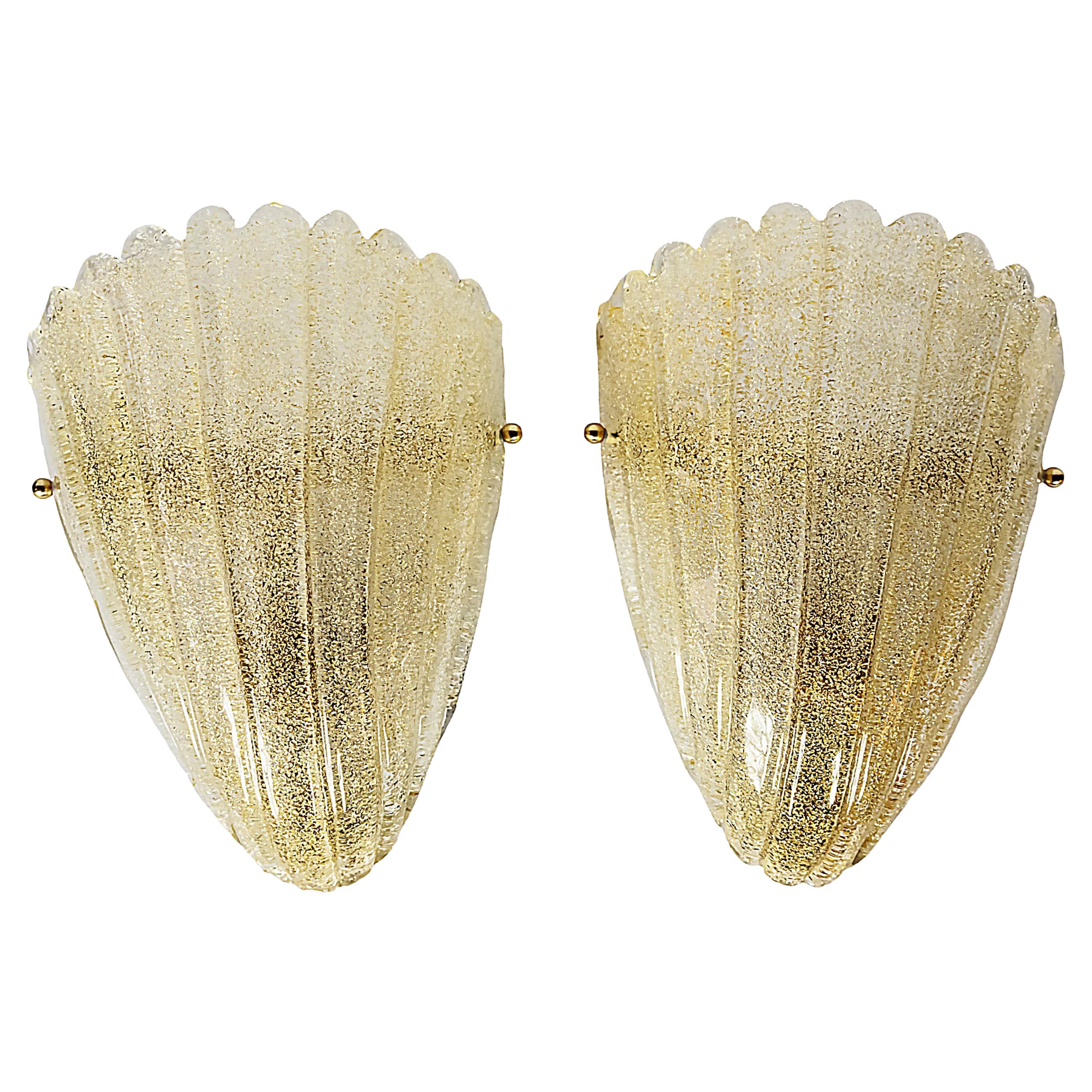 Pair of Italian Murano Glass Wall Light Sconces For Sale