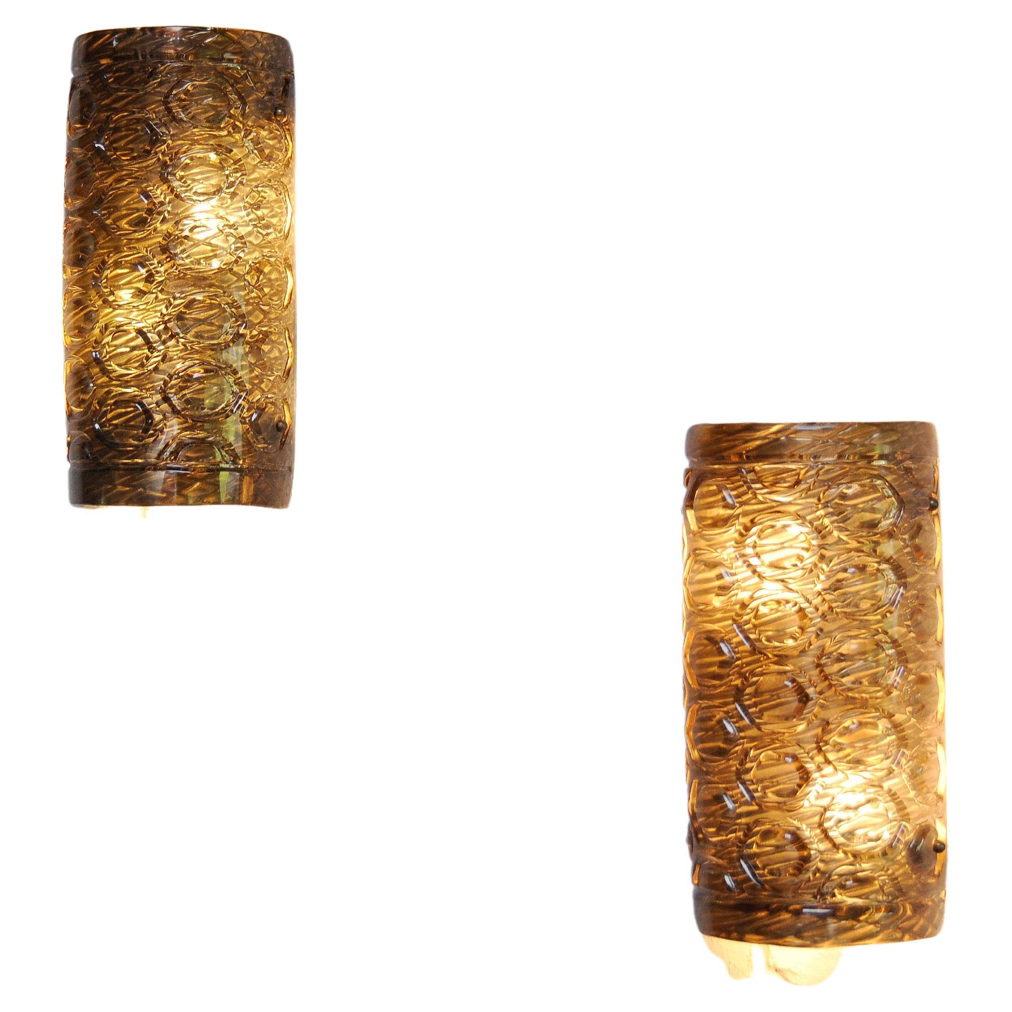 Pair of Italian Murano Glass Wall Lights with Geometric Patterns, 1960's For Sale