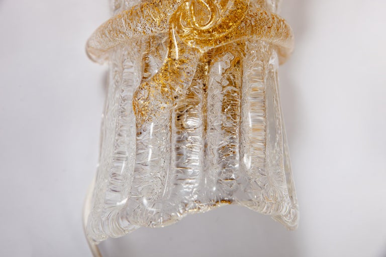 20th Century Pair of Italian Murano Glass Wall Sconces by Barovier & Toso, 1970 For Sale