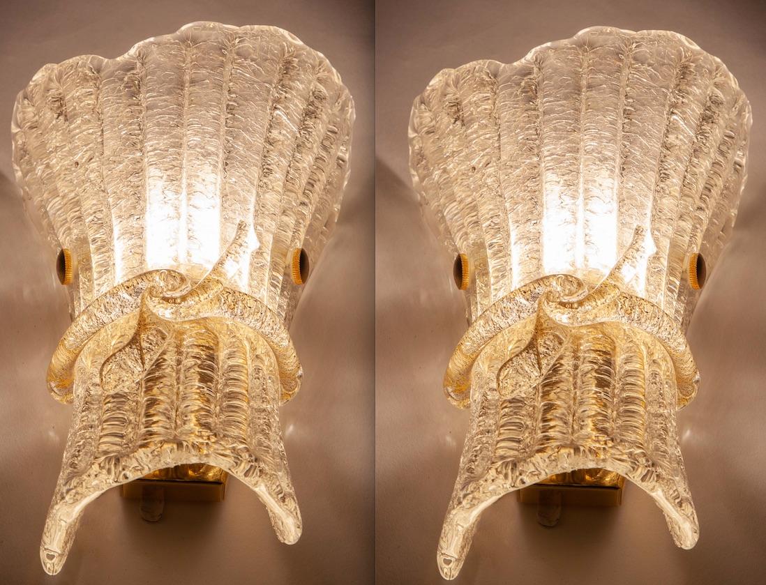 Pair of Italian Murano Glass Wall Sconces by Barovier & Toso, 1970 For Sale 1