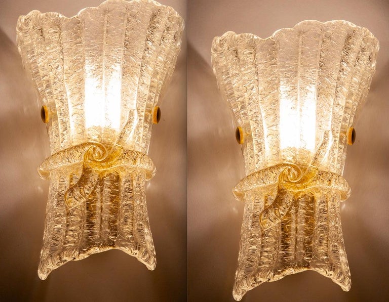Pair of Italian Murano Glass Wall Sconces by Barovier & Toso, 1970 For Sale 2