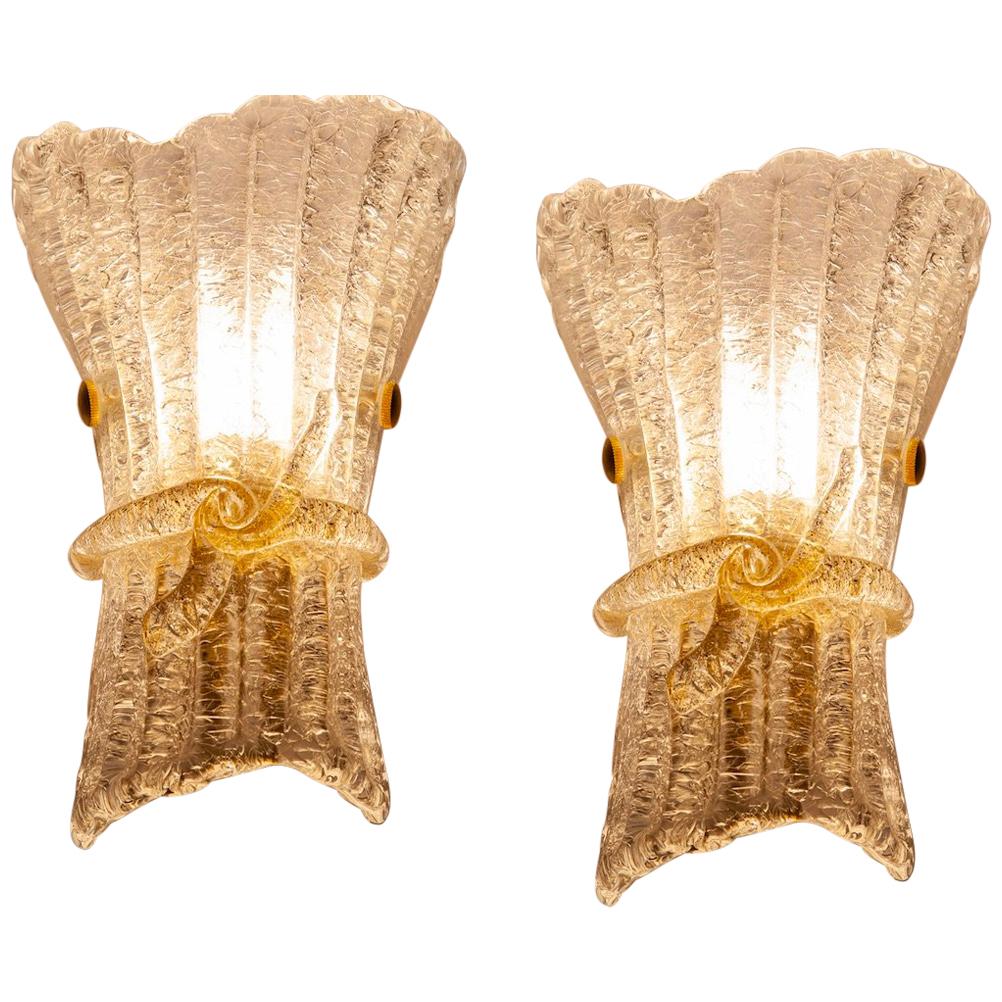 Pair of Italian Murano Glass Wall Sconces by Barovier & Toso, 1970