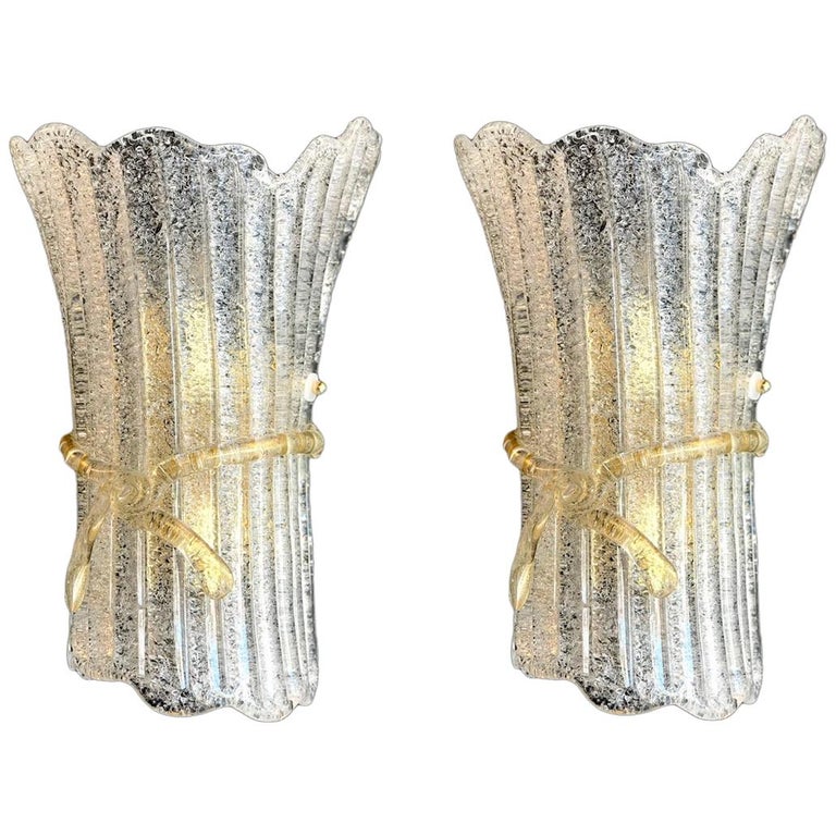 Pair of Italian Murano Glass Wall Sconces by Barovier & Toso, 1970 For Sale