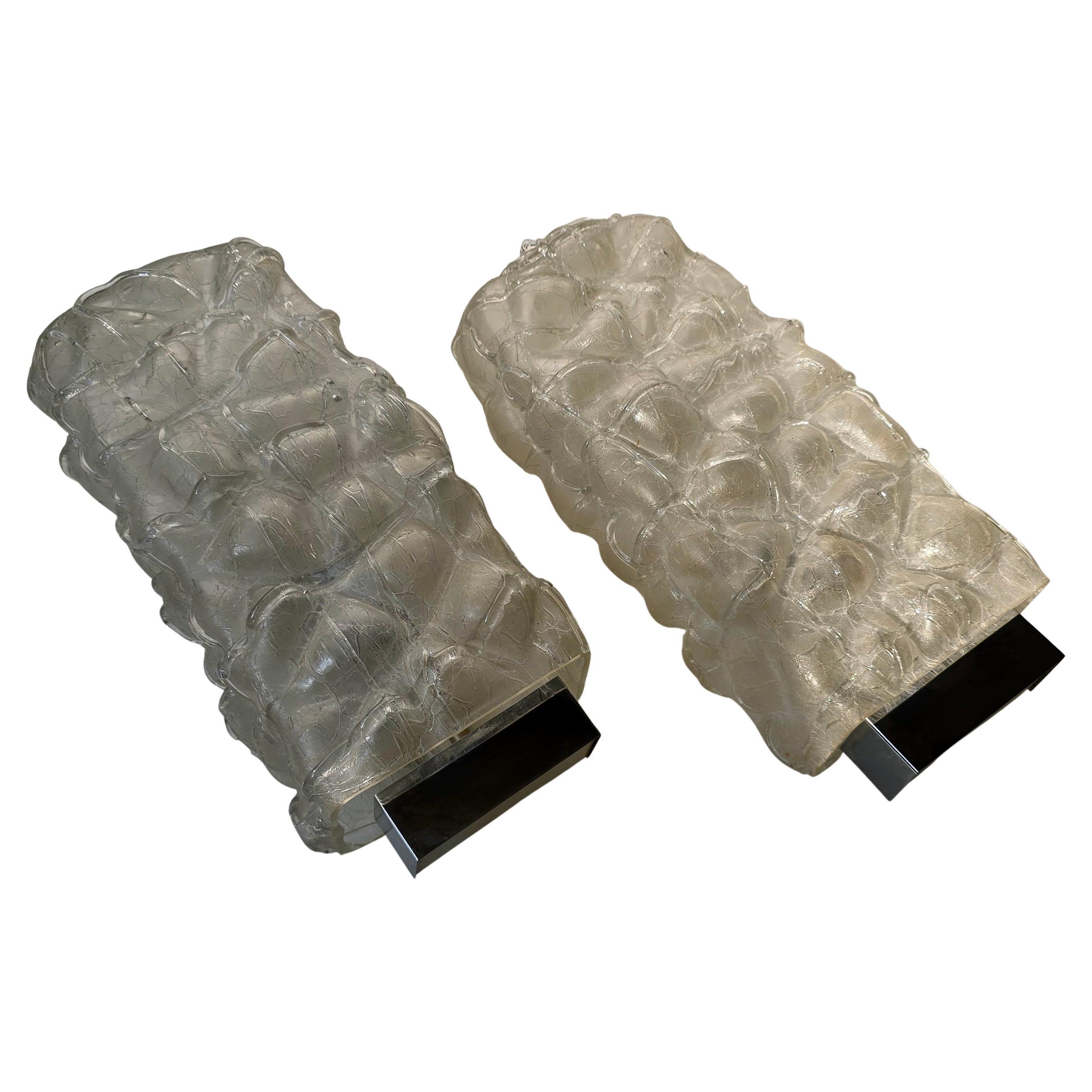 Hollywood Regency Coppia di lampade da parete in vetro di Murano in vendita