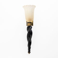 Pair of Italian Murano Glass Wall Sconces with Gold Dust Inclusions and Brass