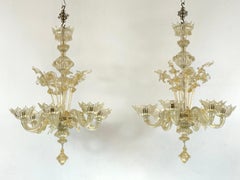 Pair of Italian murano gold dusted chandeliers from 50s.
