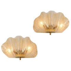 Pareja de apliques de concha de almeja dorados de Murano italiano